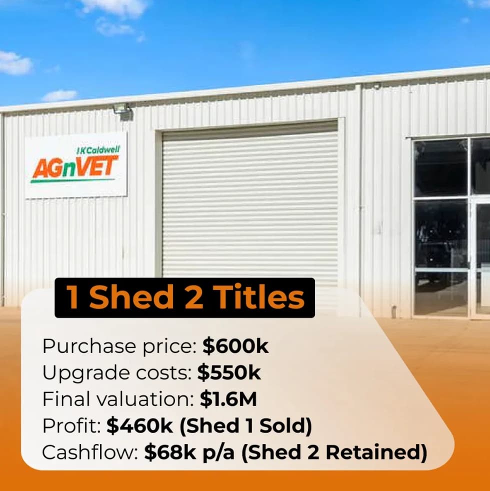 1 Shed 2 Titles — $460k profit + $68k p.a. cashflow